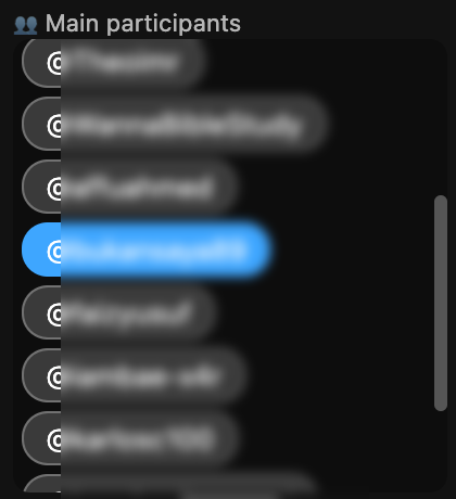 A participant selected for a direct mention, highlighted in blue